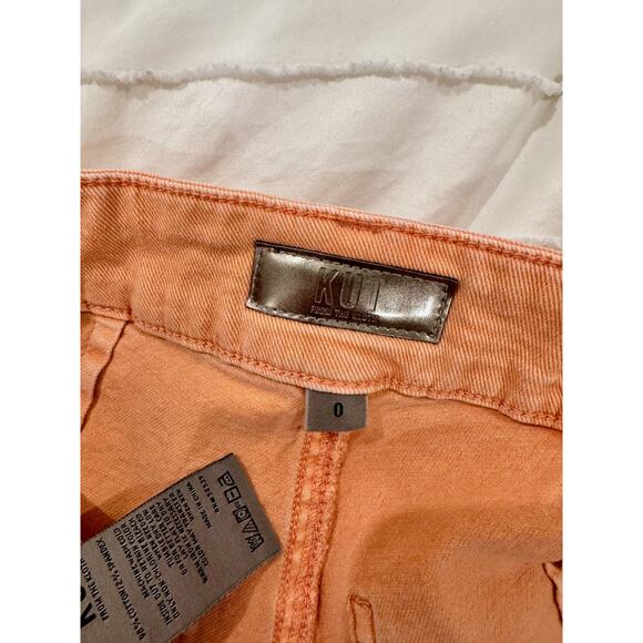 KUT Shorts Women’s 0 Orange Peach Denim Zip Pockets High Rise Coastal Cowgirl - Picture 6 of 14